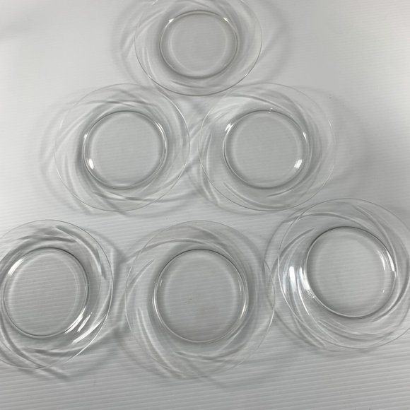 Clear Glass 7 1/2" Plates Set of 6 Dessert Snack Salad Round Unbranded Swirl - Picture 3 of 6